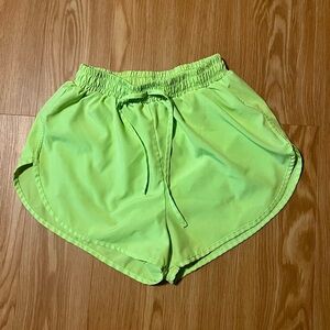 SHEIN Chartreuse Green Athletic Shorts with Stretch Liner Undershorts, size Med